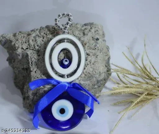 Plastic Feng Shui Nazar Suraksha Kavach Evil Eye Hanging for prosperity, protection. 10cm long, ideal for home, car decors. Indian-made, brings love, luck, good karma