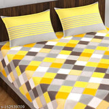 Yellow cotton checked flat sheets, perfect for adult summers. Arun Creation 144tc pure cotton, Jaipur print