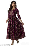 Maroon rayon long printed Anarkali kurt with three-quarter sleeves, women's fashion in vibrant combo print