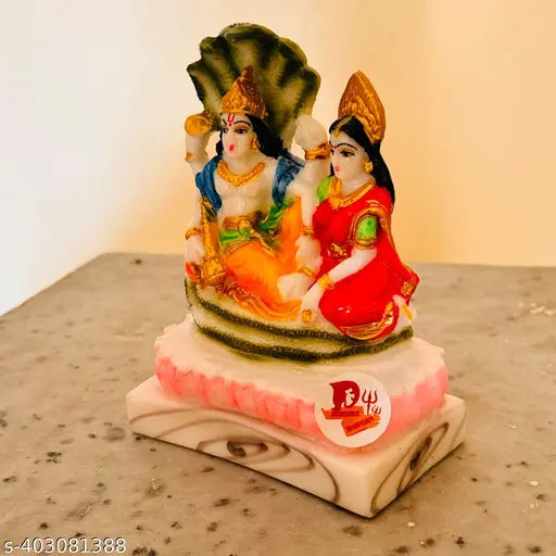 Multicolor marble Lakshmi Narayan idol (11cm) - intricately detailed god sculpture for home temple
