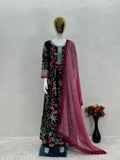 New Designer Georgette Embroidered Net Party Gown Set, three-quarter sleeves, Indian work attire