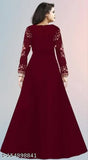 Manohari maroon embroidered gowns, three-quarter sleeves, multiple sizes available