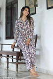 Stylish printed black cotton night suit for women & girls: three-quarter sleeve pajama set for cozy comfort and style