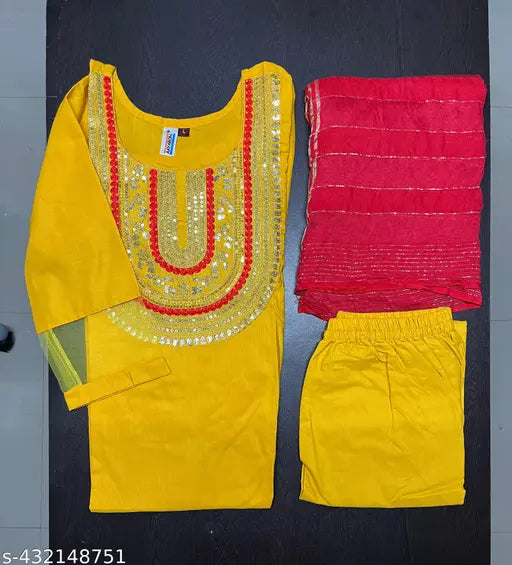 Rayon slub kurti set with matching pants, embroidered for women, Solid Net, XS-XXXL, India