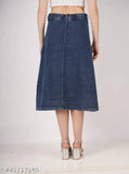 Trendy dobby denim skirt, solid color, comfortable fit for women and girls. Available sizes: 28 (waist 28in, length 30in, hip 35in), 30 (waist 30in, length 30in, hip 37in), made in India