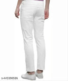 White denim slim fit knee-cut jeans for men, stretch material and solid pattern, size 28, 30, or 32