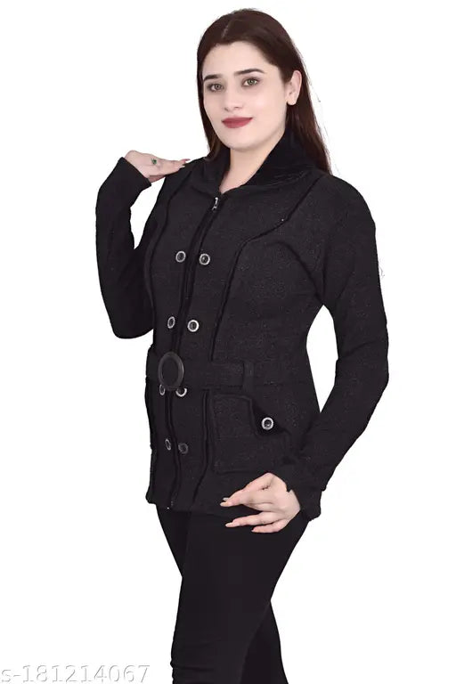Black colorblocked wool sweater for girls winter wear, ideal for everyday fashionable outfits