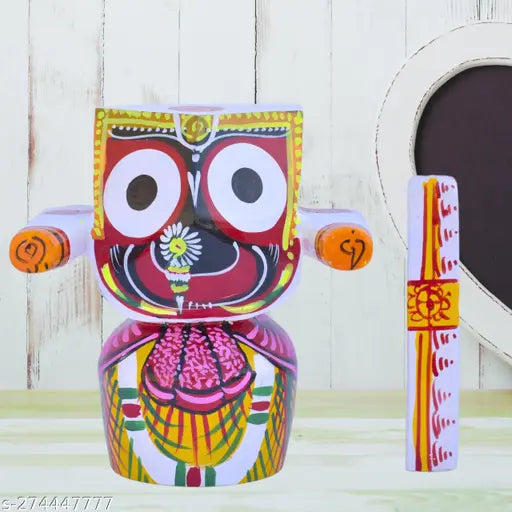 Handcrafted wooden 8 inch Jagannath idol for home decor, Indian artisan-made