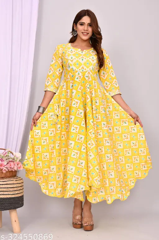 Cotton three-quarter sleeve gowan top, printed combo, M (bust size: 38in), India