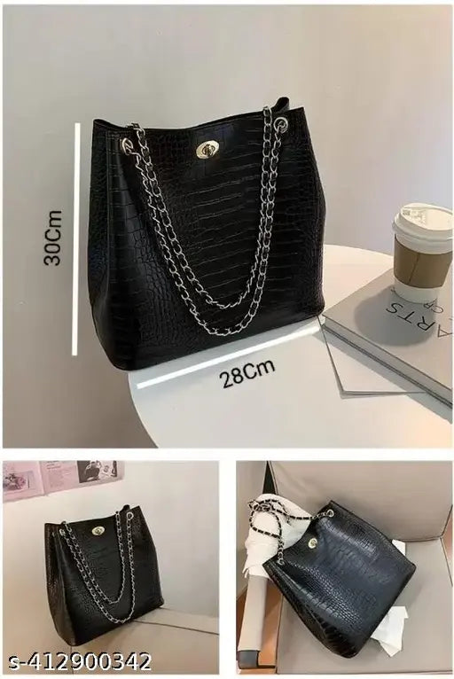 Trendy black faux leather cross-body sling bag for women, features spacious main compartment and interior pockets, ideal for everyday essentials