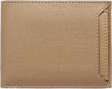 Beige PU artificial leather men's wallet with 6 card slots, classic bi-fold design, perfect for travel or formal occasions