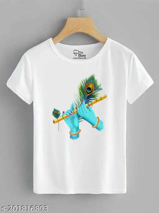 Krishna cotton blend t-shirt, printed with Lord Krishna image, short sleeves, size N available