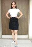 Denim mini crop skirt for women & girls, solid net pattern, trendy stylish denim skirt on model