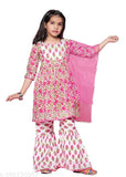 Pink cotton sharara with dupatta, traditional Indian girls' outfit for ages 3-13 years
