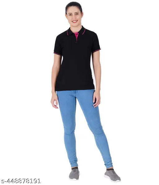 Women's cotton polo half-sleeves shirt, solid pattern, size S (bust 35in, length 25in)
