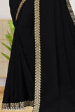 Black georgette Maharani lace saree with separate silk blouse, intricate lace border design