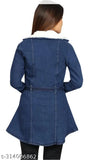 Denim solid-color long sleeve coat for women, stylish and fashionable, size 13-14 years (India origin)