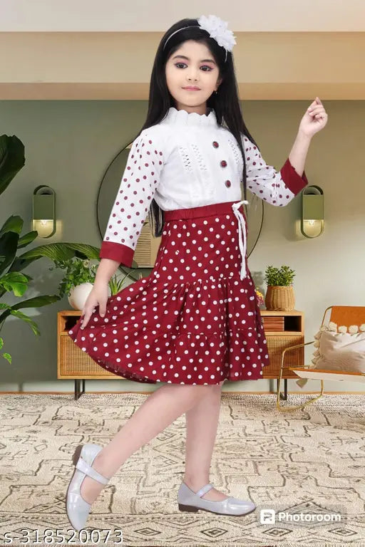 Printed rayon three-quarter sleeve summer dress for kids wear, western style - cotton fabric, various sizes from 2-3 years to 7-8 years