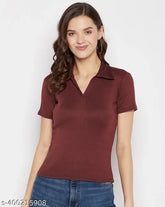 Solid lycra collar t-shirt, short sleeves, India-made fashion top