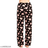 Assorted-color women's fleece pajamas, warm winter printed long style, free size pack