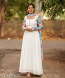 White Georgette Dupatta with Digital Print, long sleeves, sizes S-XXL, made in India