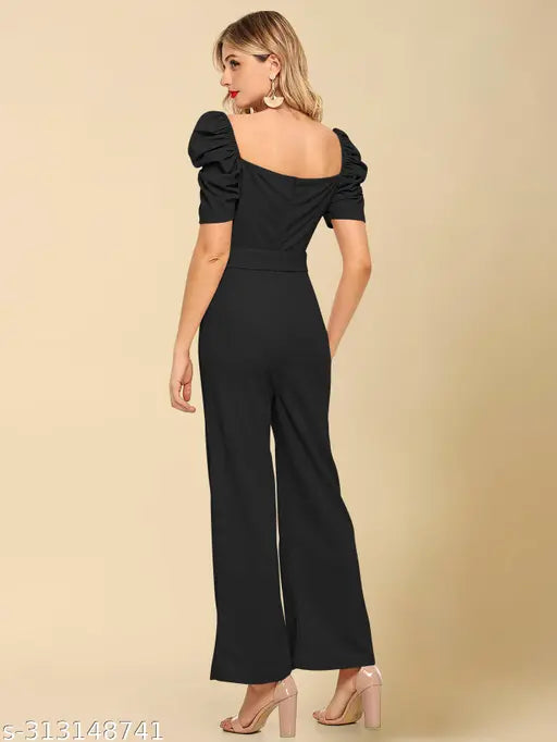 Women's & Girls Maxi Jumpsuit in solid net, short sleeves, comfortable polyester, casual-party wear, Indian origin