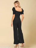 Women's & Girls Maxi Jumpsuit in solid net, short sleeves, comfortable polyester, casual-party wear, Indian origin