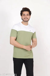 Colorblocked cotton blend men's t-shirt with printed pattern, short sleeves, XL size (chest 42in, length 29in), made in India