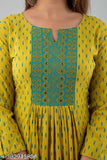 Rayon anarkali kurti with high demand, embroidered and printed in a flared style, perfect for traditional events or functions