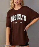 Brown oversize cotton blend T-Shirt for girls and women, featuring a coffee print. Made in India." (108 characters)