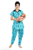 Polyester maternity dhoti-top nightsuit with printed net pattern, ideal for feeding