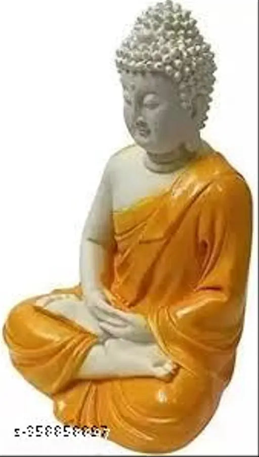 Orange resin meditating Buddha statue, handcrafted decorative showpiece for peaceful home decor