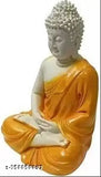 Orange resin meditating Buddha statue, handcrafted decorative showpiece for peaceful home decor