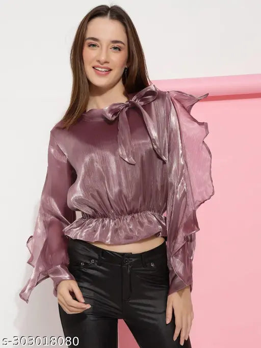 Organza long-sleeved western top, Indian-inspired, M/L/XL/XXL sizes