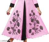 Nylon princess gown with three-quarter sleeves, printed net pattern for girls (4-5 years), Indian ethnic style