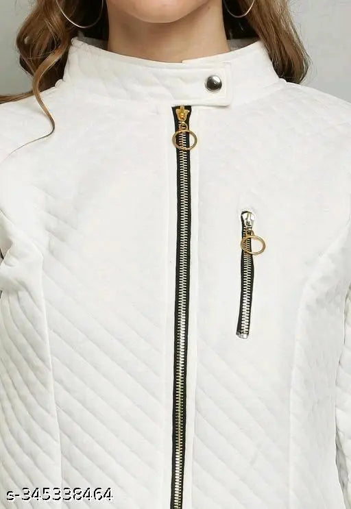 Kids girls white wool winter sweater jacket, quilted three-quarter sleeves, size S (bust 34in, length 22in), Indian origin