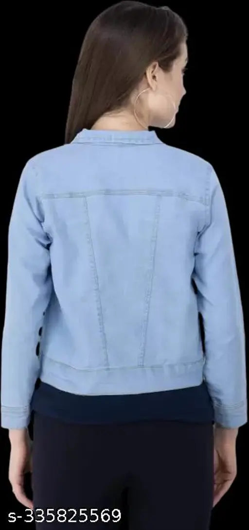 Blue denim jacket for women & girls, solid pattern, full sleeves, ideal for casual wear or nightouts, made in India