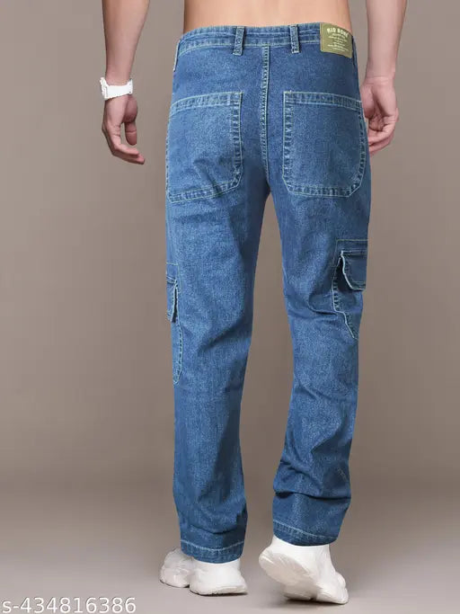 Navy blue Lycra cargo jeans for men, RIGBONE brand with regular fit, comfortable and durable