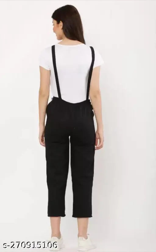 Cotton-blend black cat-print women's dungarees, short sleeves, India origin