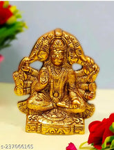 Panchmukhi Hanuman Ji Idol. Gold plated metal Hanuman statue for home decoration, worship, gifting. Traditional design with antique finish. Dimensions: 10.5x3x12.5 cm