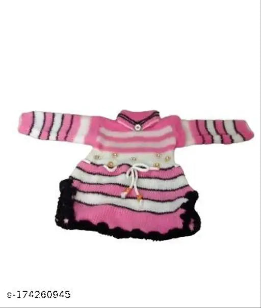 Winter wool dresses for baby girls (pack of 3), printed net pattern with long sleeves, suitable for 0-1 years