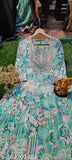 Rayon Anarkali kurti with foil print mirror embroidered bottom lace border, three-quarter sleeves for women, XL to 6XL sizes available