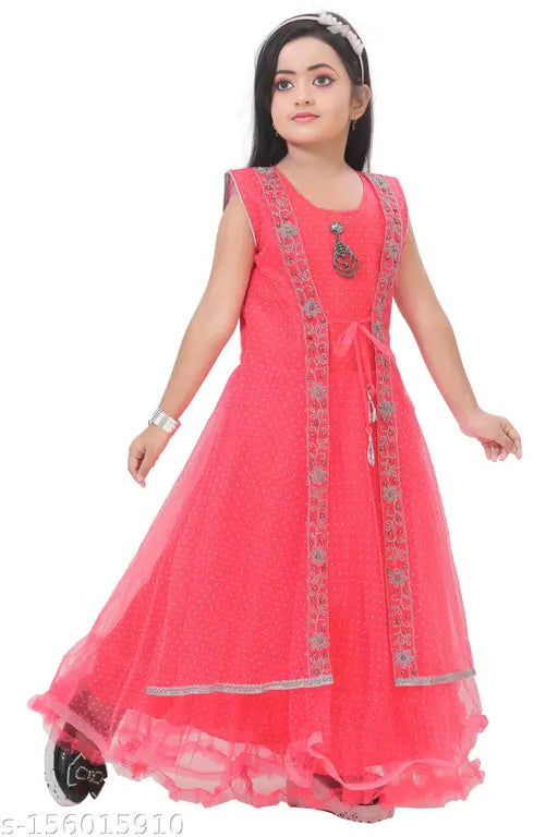 Stylish net gown for girls (2-13 years), embellished pattern, India origin