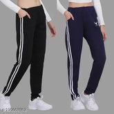 Cotton blend maxi-length black-navy urban trendy women's track pants pack of 2, perfect for everyday wear and sleep