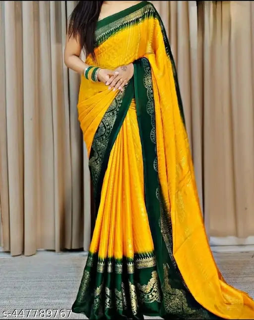 Golden chiffon saree, FOILS FENCY design, traditional Indian free size (L5.5m/B0.8m)