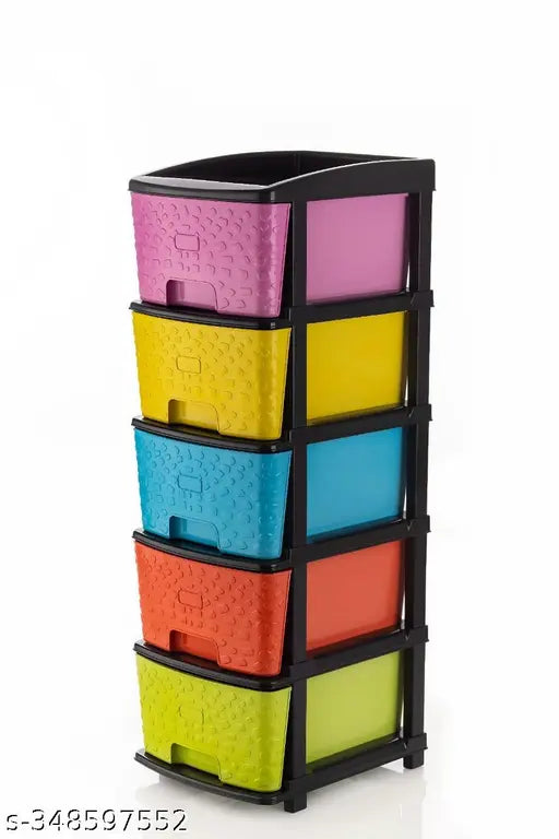 Multicolor, 5-layer plastic drawer organizer for clothes, files, stationery, and toys. Measures 7.5 x 9 x 7.5 cm, ideal for home storage