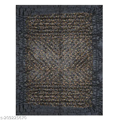 Grey satin Patti double quilt, 330 thread count, heavy winter Jaipuri-style, traditional Rajasthani print on bed blanket