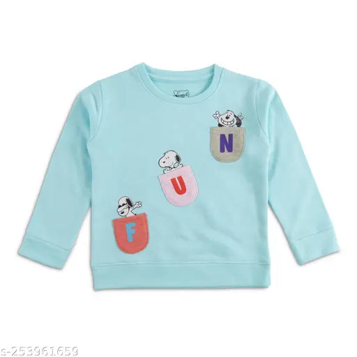 Boys in cotton blend fullsleeve sweatshirt with fun printed pattern, featuring long sleeves for sizes 1-2 Years, 2-3 Years, 3-4 Years, 4-5 Years, and 5-6 Years. Made in India
