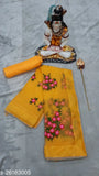 Mustard net saree with floral embroidery and pearl borders, elegant Indian wear for occasions