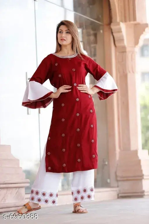 Multicolor rayon kurta with palazzos, vibrant Indian attire for women in various sizes M-XXL, made in India